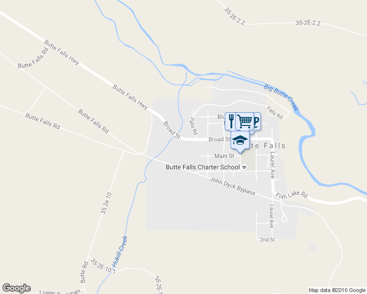 map of restaurants, bars, coffee shops, grocery stores, and more near 100 Broad St in Butte Falls
