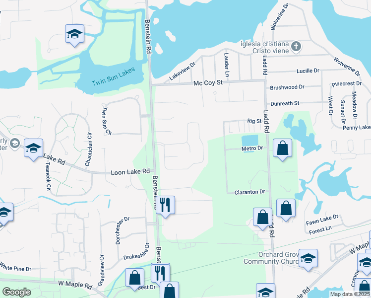 map of restaurants, bars, coffee shops, grocery stores, and more near 1614 Nottingham Court in Commerce Charter Township
