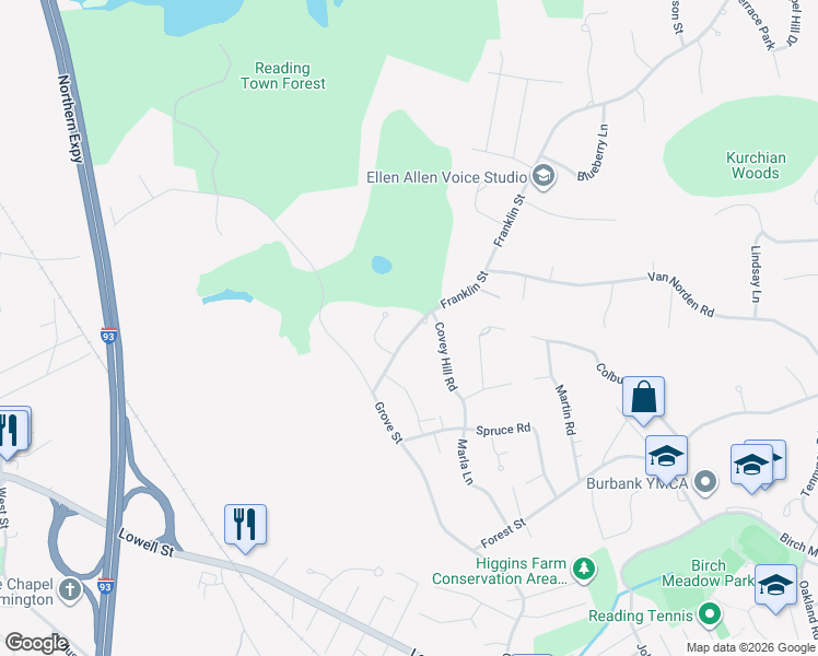 map of restaurants, bars, coffee shops, grocery stores, and more near 529 Franklin Street in Reading