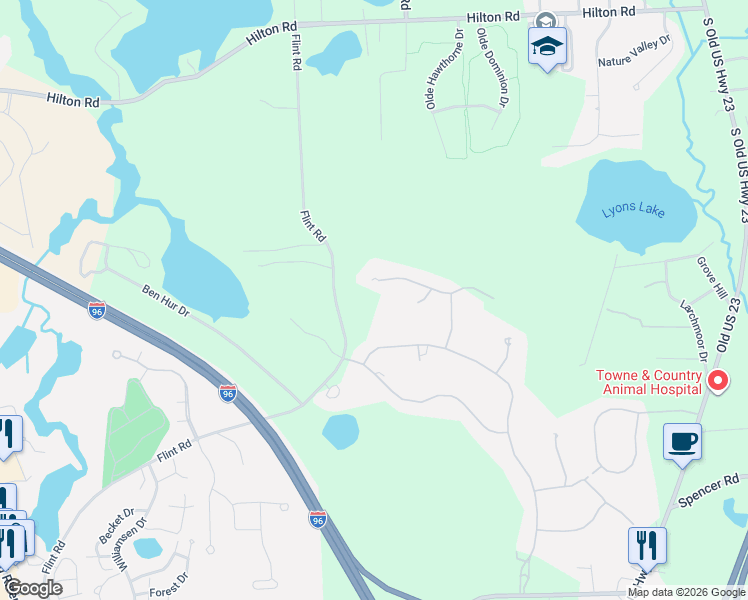 map of restaurants, bars, coffee shops, grocery stores, and more near 9046 Northpointe Ridge in Brighton