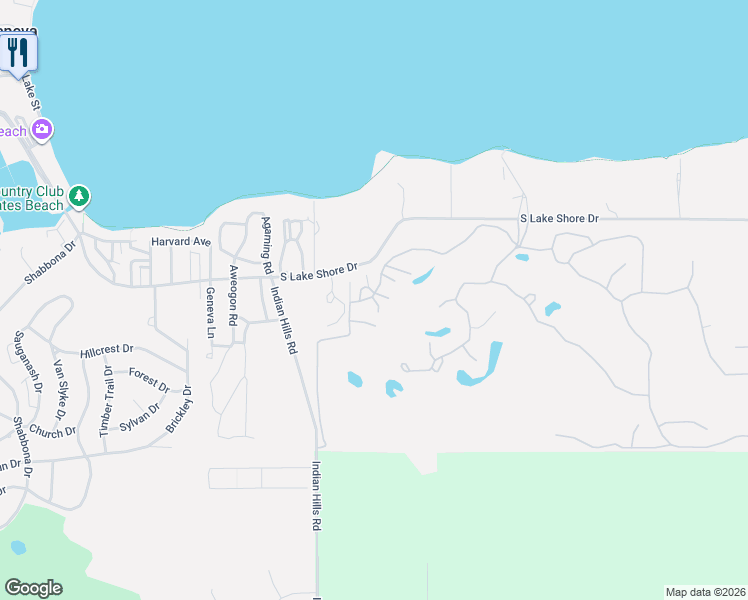 map of restaurants, bars, coffee shops, grocery stores, and more near 710 Country Club Drive in Fontana-on-Geneva Lake