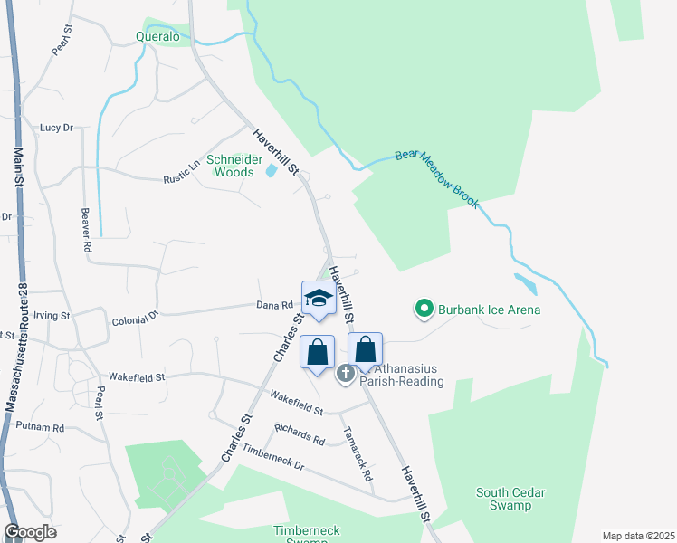 map of restaurants, bars, coffee shops, grocery stores, and more near 379 Haverhill Street in Reading