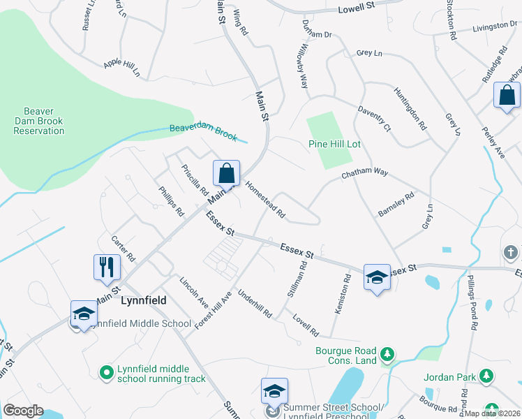 map of restaurants, bars, coffee shops, grocery stores, and more near 2 Oxbow Road in Lynnfield