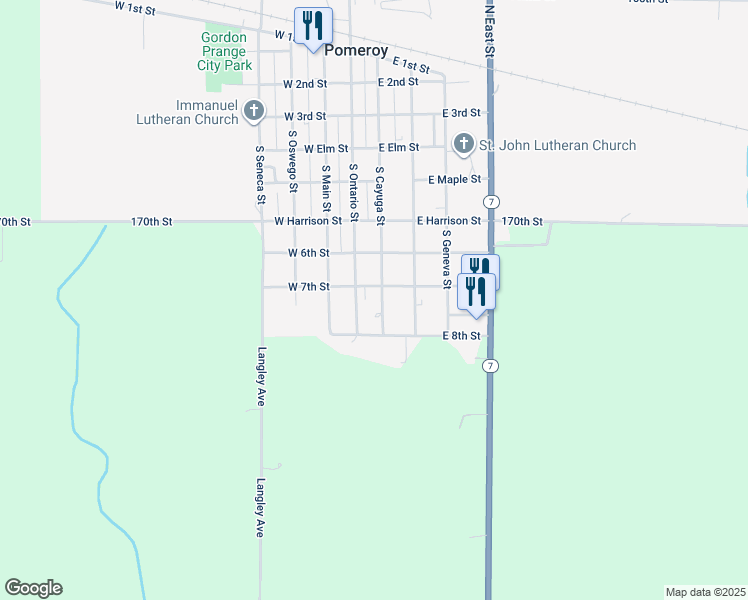 map of restaurants, bars, coffee shops, grocery stores, and more near 704 South Cayuga Street in Pomeroy