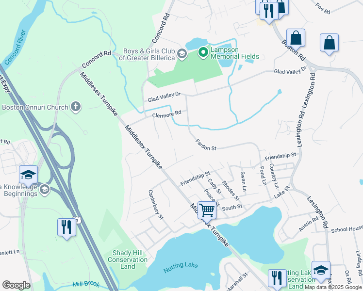 map of restaurants, bars, coffee shops, grocery stores, and more near 8 Francis Road in Billerica