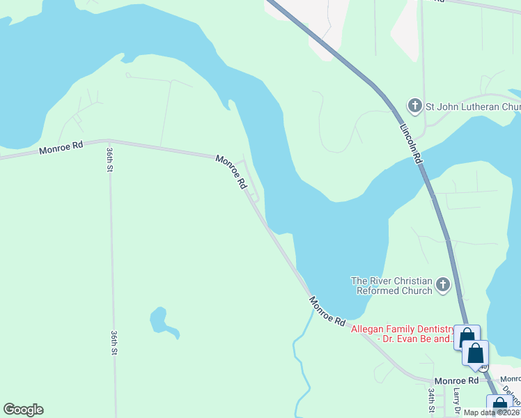 map of restaurants, bars, coffee shops, grocery stores, and more near 3507 Monroe Road in Allegan