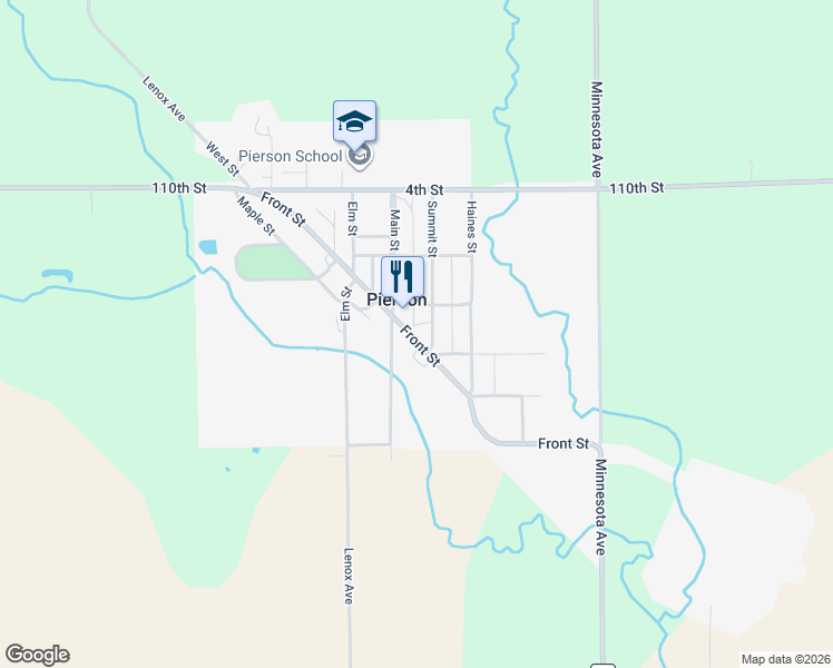 map of restaurants, bars, coffee shops, grocery stores, and more near 105 Summit Street in Pierson