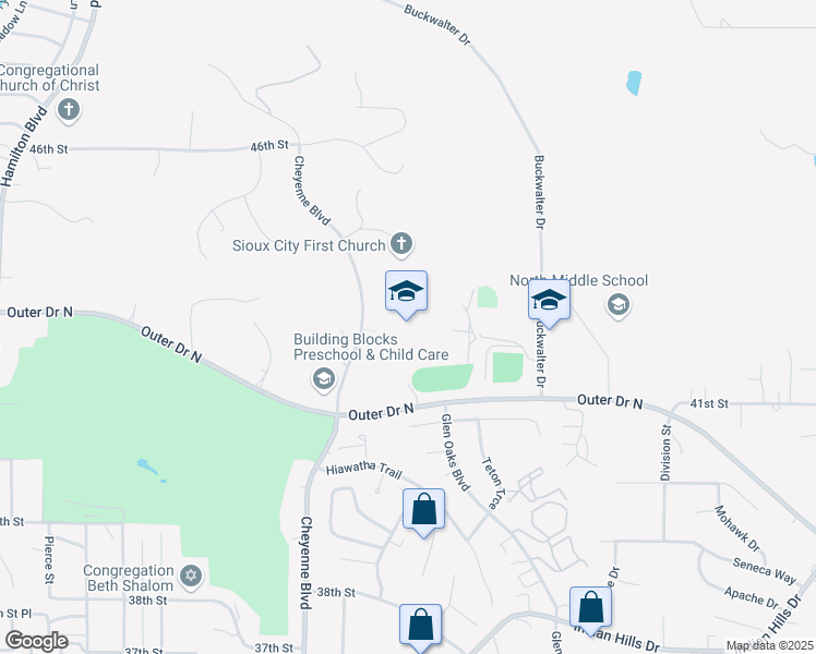 map of restaurants, bars, coffee shops, grocery stores, and more near 4200 Cheyenne Boulevard in Sioux City