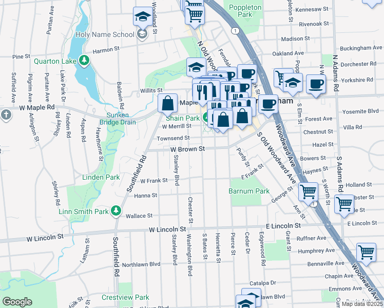 map of restaurants, bars, coffee shops, grocery stores, and more near 572 Chester Street in Birmingham