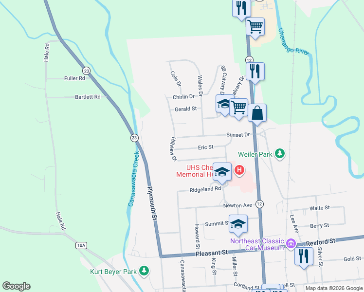 map of restaurants, bars, coffee shops, grocery stores, and more near 27-29 Eric St in Norwich