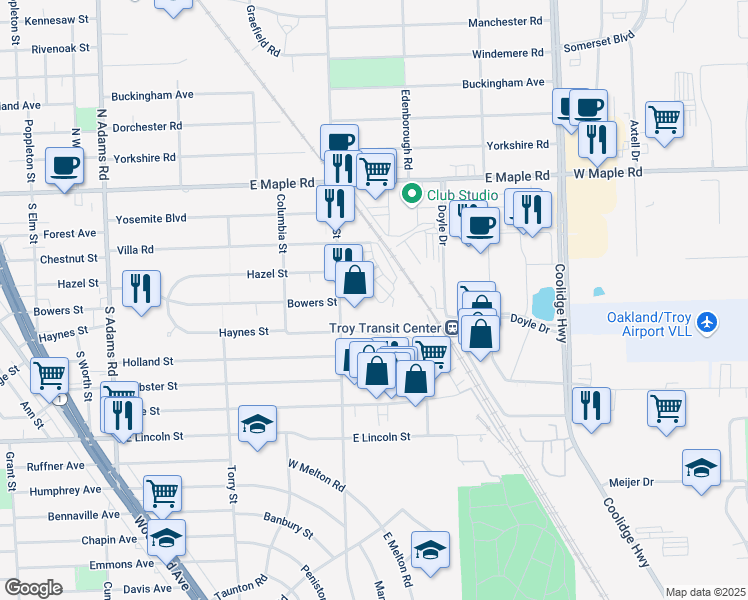 map of restaurants, bars, coffee shops, grocery stores, and more near 637 South Eton Street in Birmingham