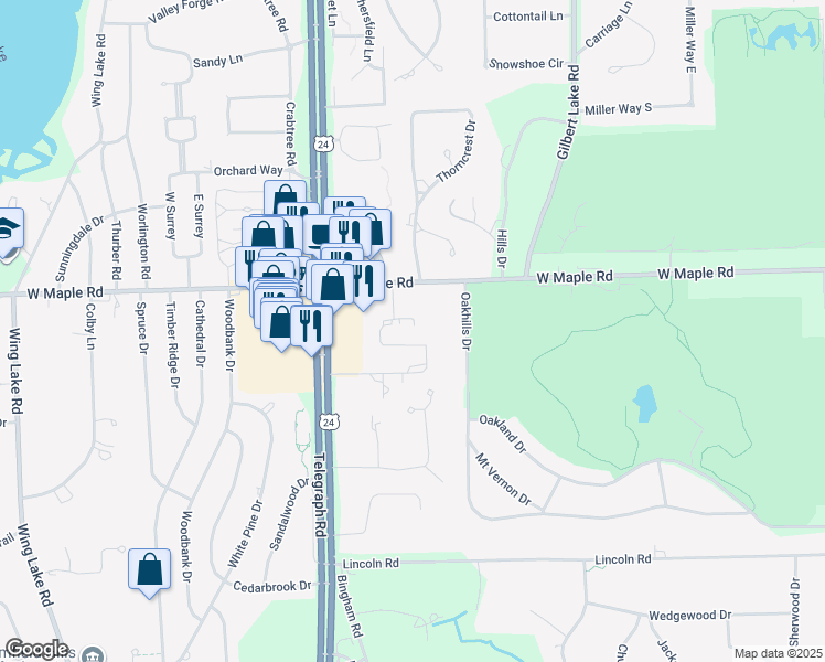 map of restaurants, bars, coffee shops, grocery stores, and more near 4052 Country Club Drive in Bloomfield Hills