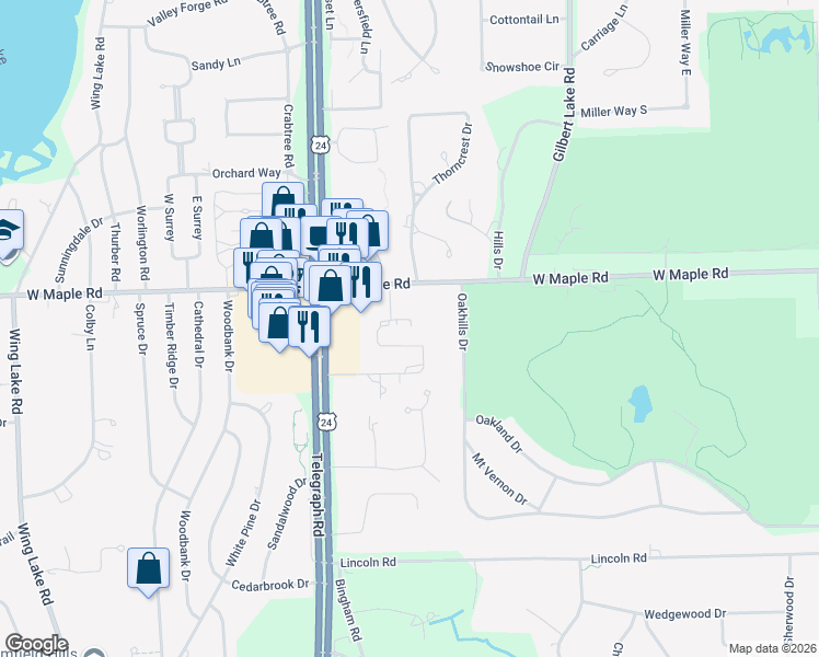 map of restaurants, bars, coffee shops, grocery stores, and more near 4052 Country Club Drive in Bloomfield Hills