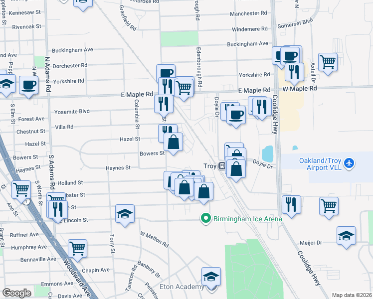 map of restaurants, bars, coffee shops, grocery stores, and more near 535 Graten Street in Birmingham