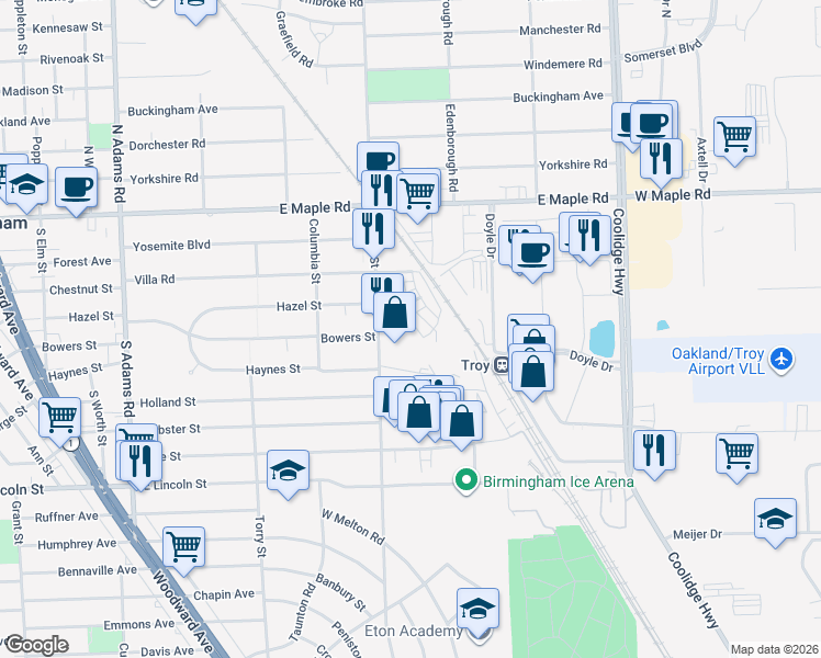map of restaurants, bars, coffee shops, grocery stores, and more near 637 South Eton Street in Birmingham