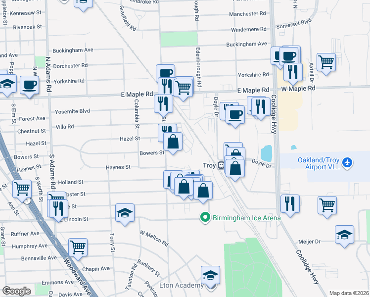 map of restaurants, bars, coffee shops, grocery stores, and more near 637 South Eton Street in Birmingham