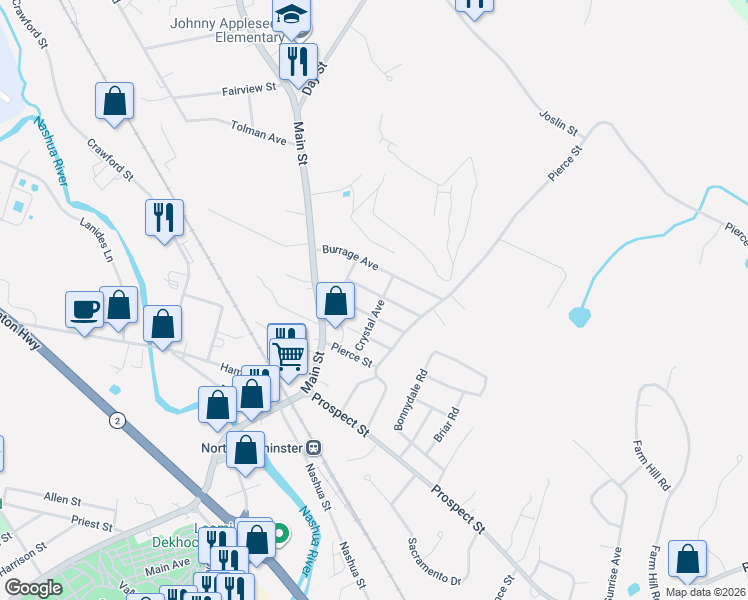map of restaurants, bars, coffee shops, grocery stores, and more near 17 Blanchard Street in Leominster