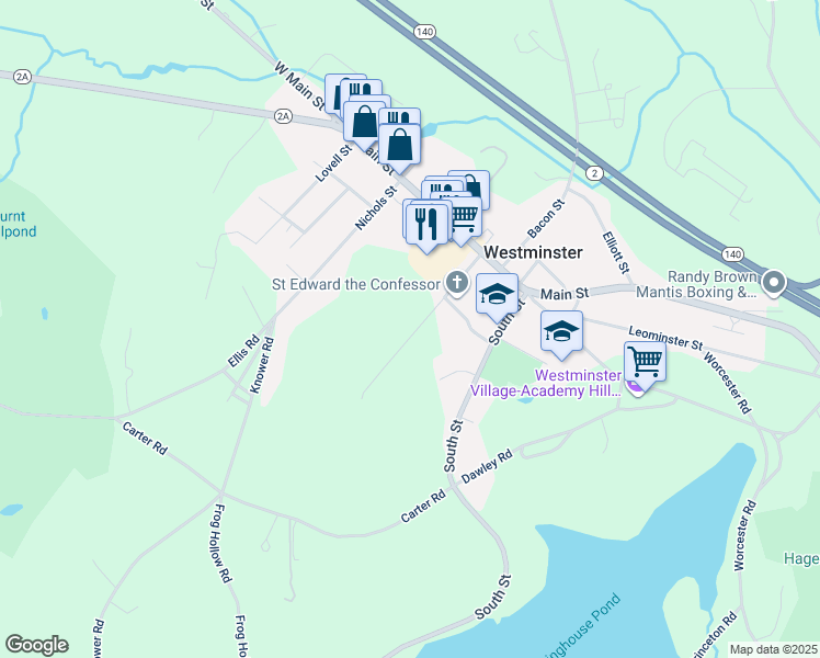 map of restaurants, bars, coffee shops, grocery stores, and more near 21 Church Street in Westminster
