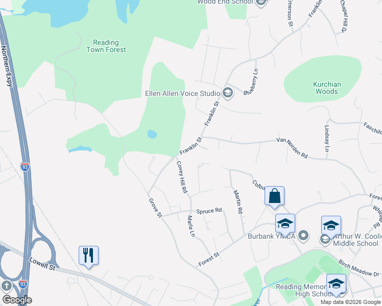 map of restaurants, bars, coffee shops, grocery stores, and more near 34 Deborah Drive in Reading