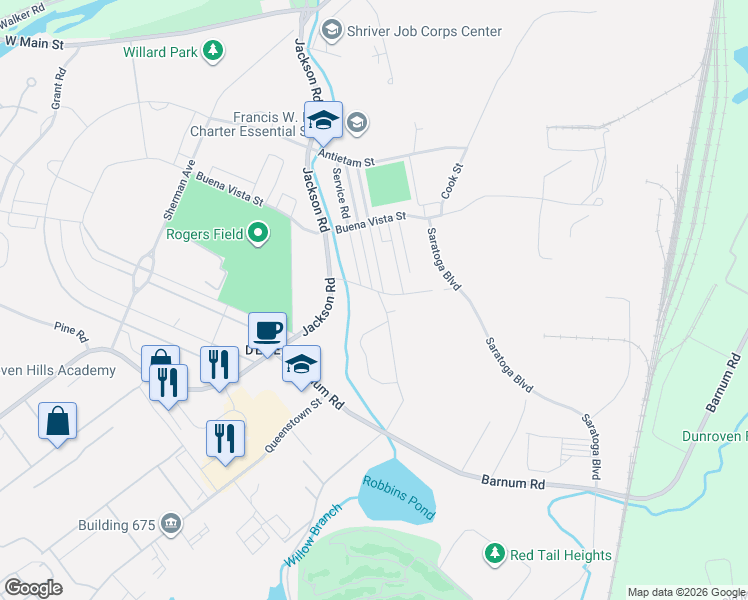map of restaurants, bars, coffee shops, grocery stores, and more near 2 Adams Circle in Devens