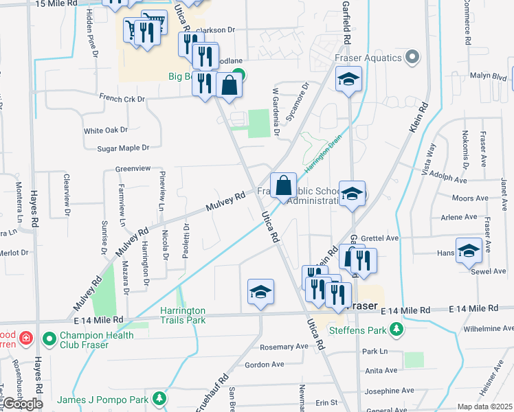 map of restaurants, bars, coffee shops, grocery stores, and more near 281 Mulvey Road in Fraser