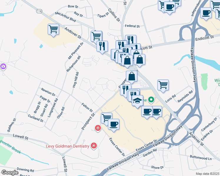 map of restaurants, bars, coffee shops, grocery stores, and more near 51 Keys Drive in Peabody