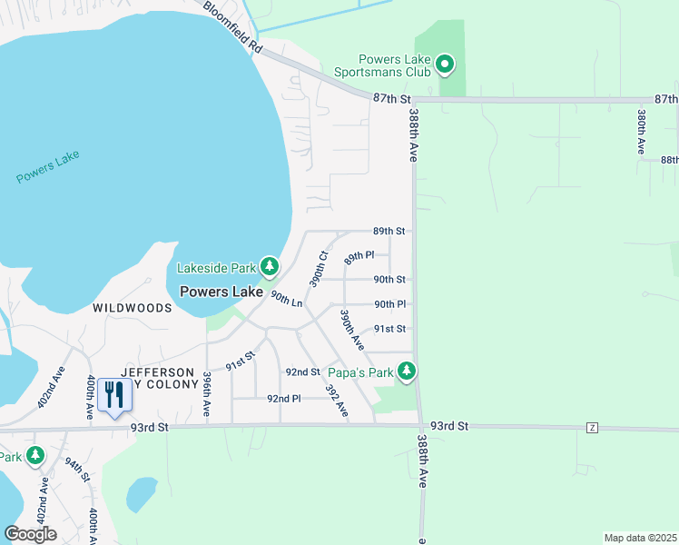 map of restaurants, bars, coffee shops, grocery stores, and more near 39002 89th Place in Burlington