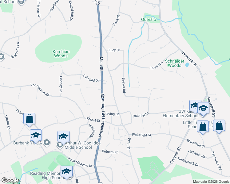 map of restaurants, bars, coffee shops, grocery stores, and more near 394 Pearl Street in Reading