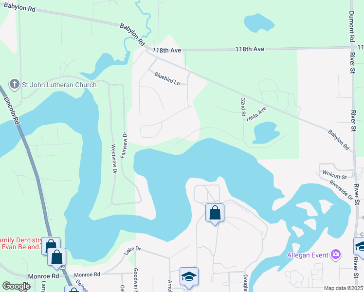 map of restaurants, bars, coffee shops, grocery stores, and more near 3261 Fairhaven Drive in Allegan