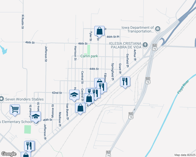 map of restaurants, bars, coffee shops, grocery stores, and more near 4328 Polk Street in Sioux City