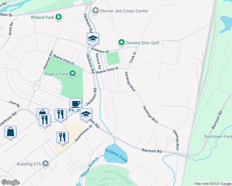 map of restaurants, bars, coffee shops, grocery stores, and more near 18 Cavite Street in Devens