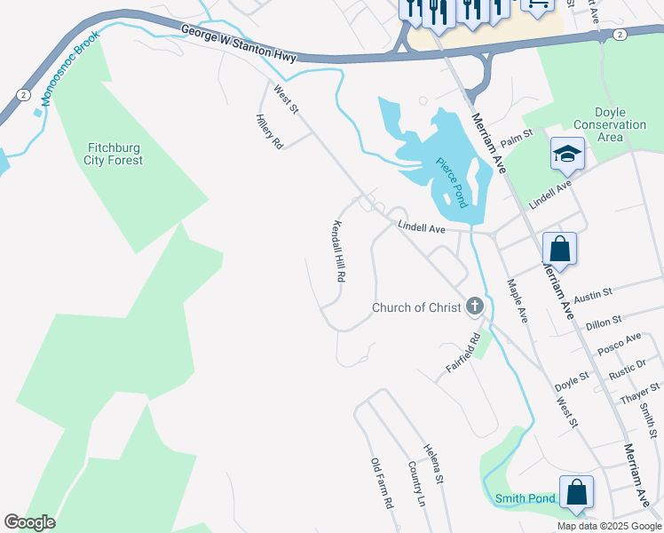 map of restaurants, bars, coffee shops, grocery stores, and more near 155 Olde Tavern Road in Leominster