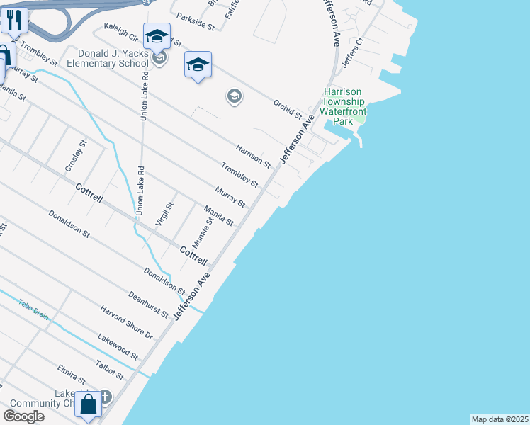 map of restaurants, bars, coffee shops, grocery stores, and more near 26020 Felicity Landing in Harrison Township
