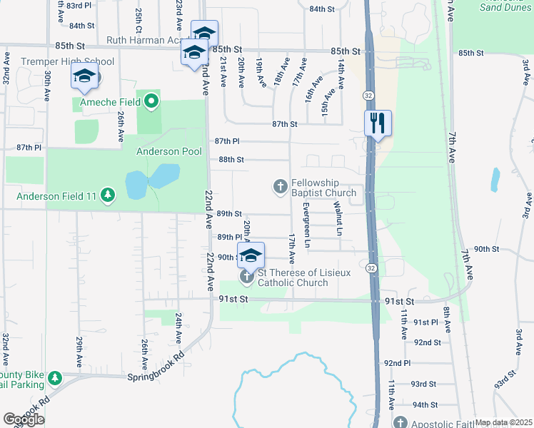 map of restaurants, bars, coffee shops, grocery stores, and more near 1806 89th Street in Kenosha