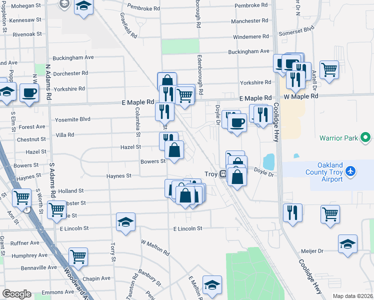 map of restaurants, bars, coffee shops, grocery stores, and more near 2019 Hazel Street in Birmingham