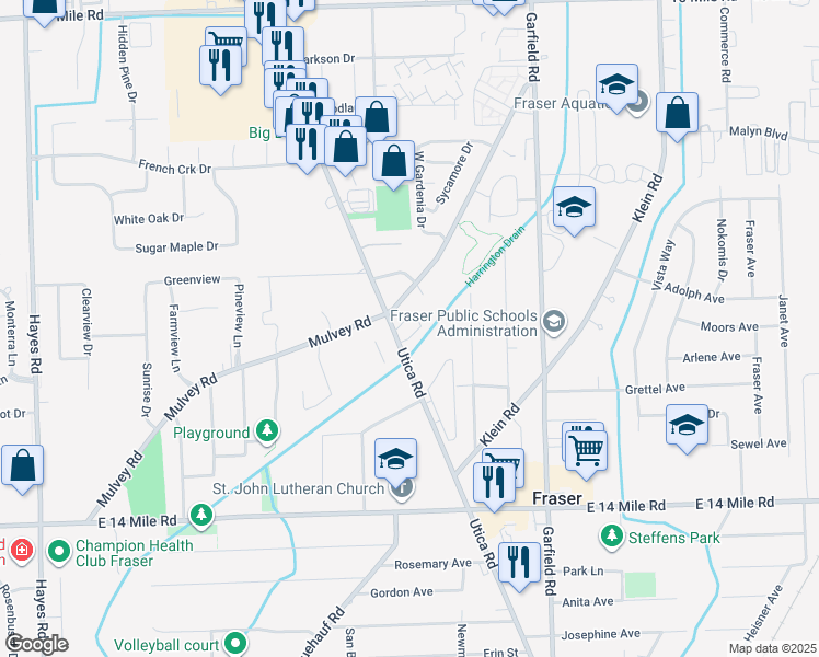 map of restaurants, bars, coffee shops, grocery stores, and more near 33856 Mulvey in Fraser