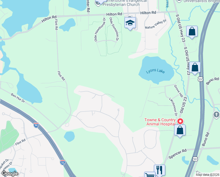 map of restaurants, bars, coffee shops, grocery stores, and more near 62 Northpointe Drive in Brighton
