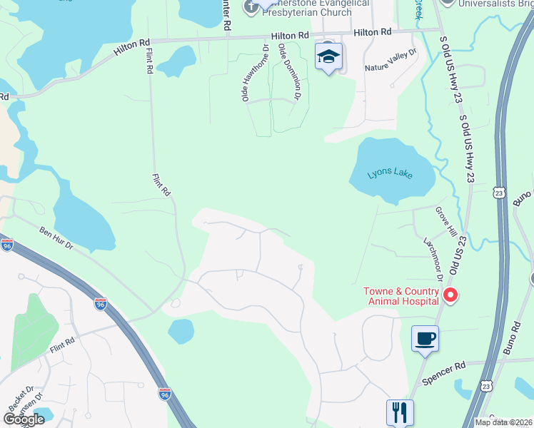 map of restaurants, bars, coffee shops, grocery stores, and more near 62 Northpointe Drive in Brighton