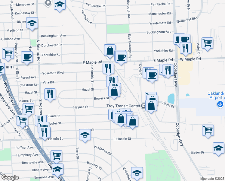map of restaurants, bars, coffee shops, grocery stores, and more near 1999 Hazel Street in Birmingham