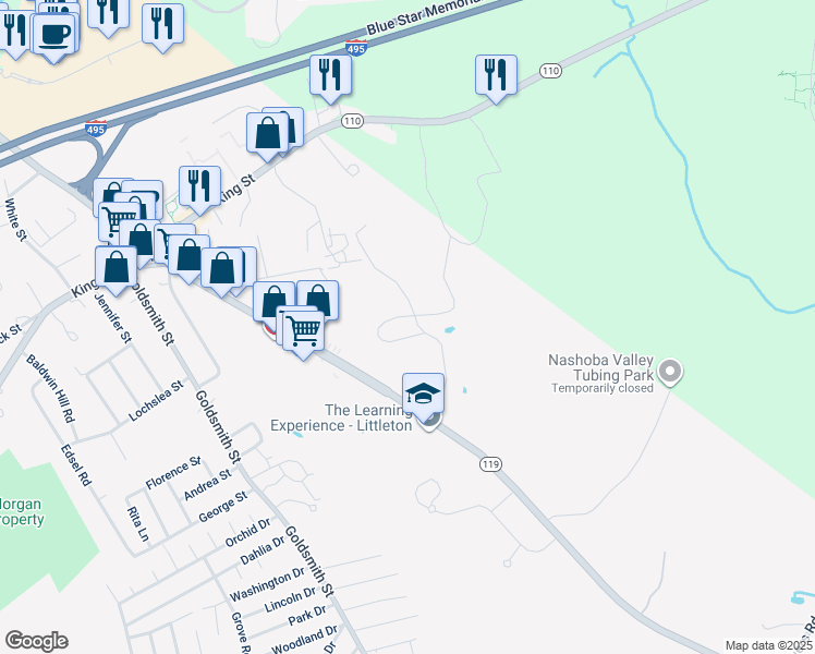 map of restaurants, bars, coffee shops, grocery stores, and more near 2 Cataldo Pond Way in Littleton