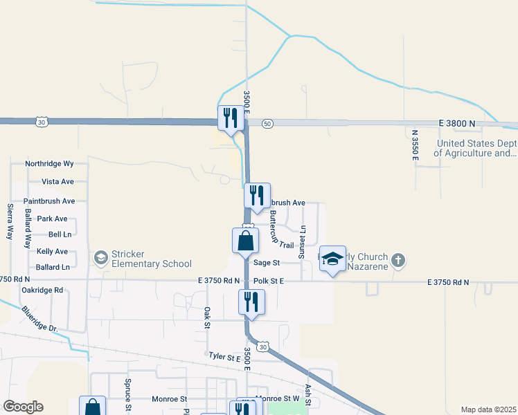 map of restaurants, bars, coffee shops, grocery stores, and more near 111 Paintbrush Ave in Kimberly