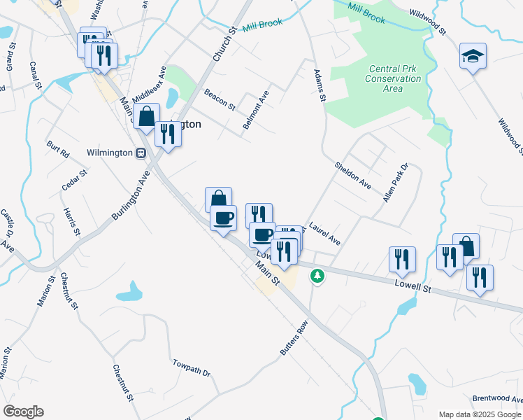 map of restaurants, bars, coffee shops, grocery stores, and more near 7 Chelsea Street in Wilmington