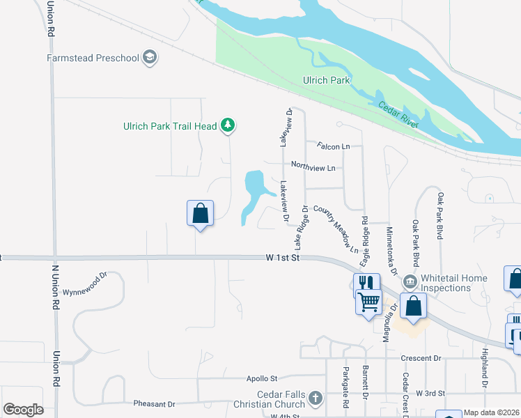 map of restaurants, bars, coffee shops, grocery stores, and more near 810 Juanita Avenue in Cedar Falls
