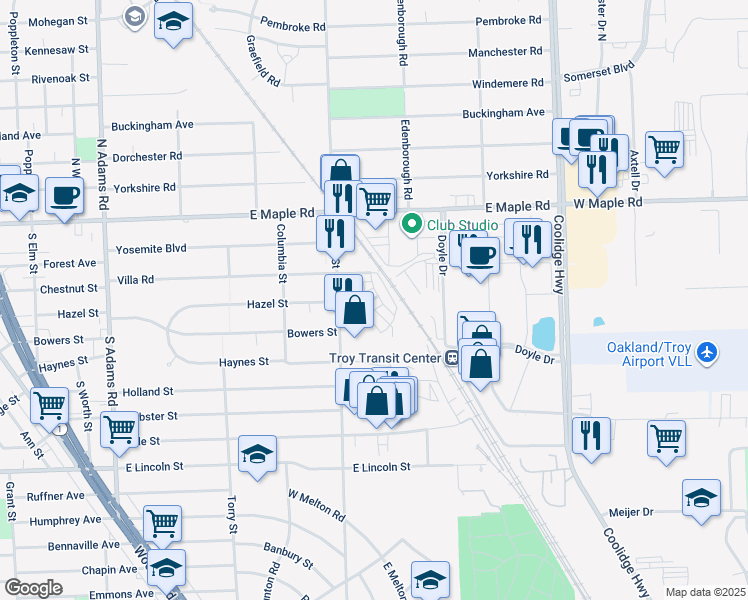 map of restaurants, bars, coffee shops, grocery stores, and more near 2019 Hazel Street in Birmingham