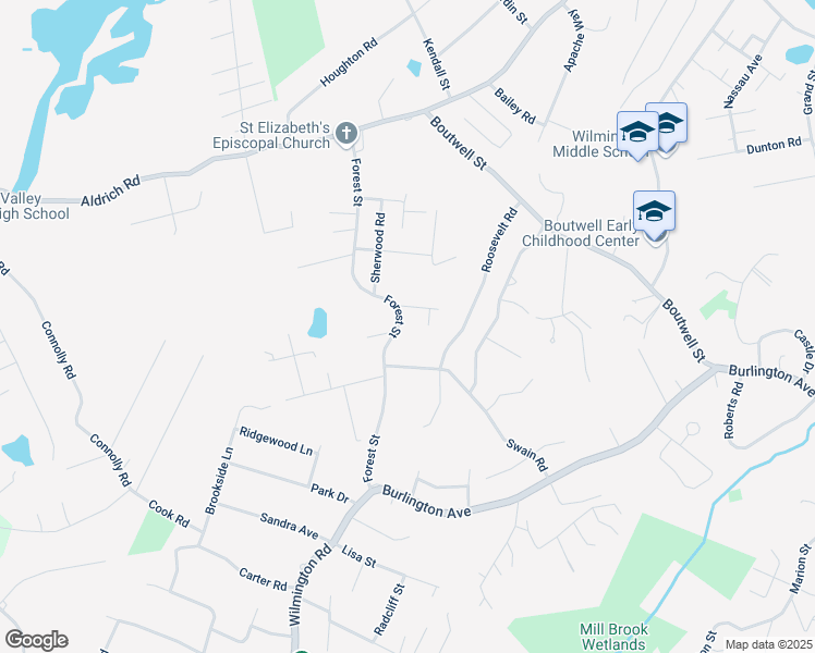 map of restaurants, bars, coffee shops, grocery stores, and more near 44 Forest Street in Wilmington