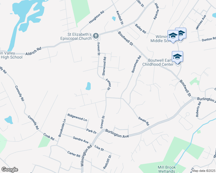 map of restaurants, bars, coffee shops, grocery stores, and more near 44 Forest Street in Wilmington