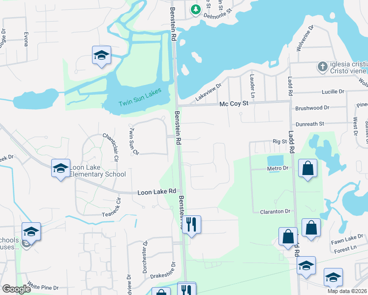 map of restaurants, bars, coffee shops, grocery stores, and more near 1749 Pine Forest Drive in Commerce Charter Township