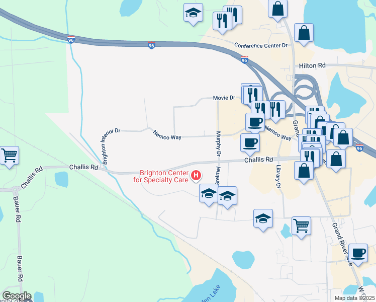 map of restaurants, bars, coffee shops, grocery stores, and more near 7700 Nemco Way in Brighton