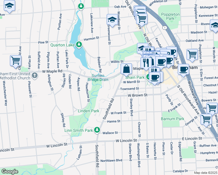 map of restaurants, bars, coffee shops, grocery stores, and more near 255 Valley View Lane in Birmingham