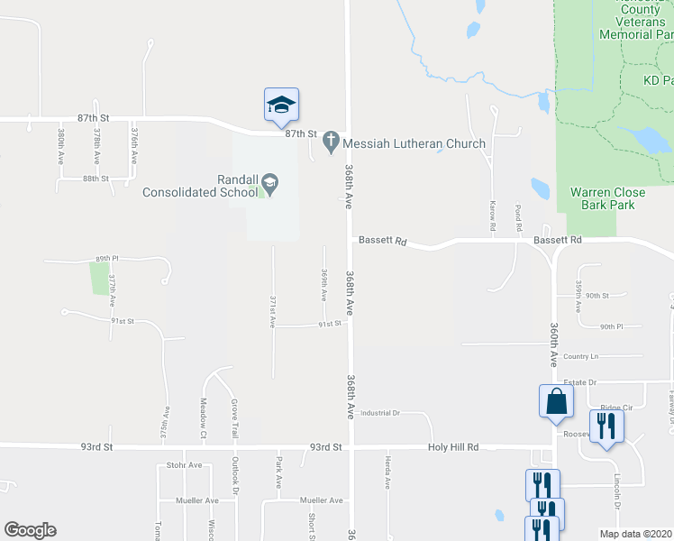 map of restaurants, bars, coffee shops, grocery stores, and more near 8930 368th Avenue in Twin Lakes